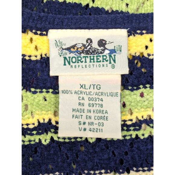 NORTHERN REFLECTIONS Sweater Vest - Striped, Knit, Grandmacore, Button, Size XL - Picture 3 of 4